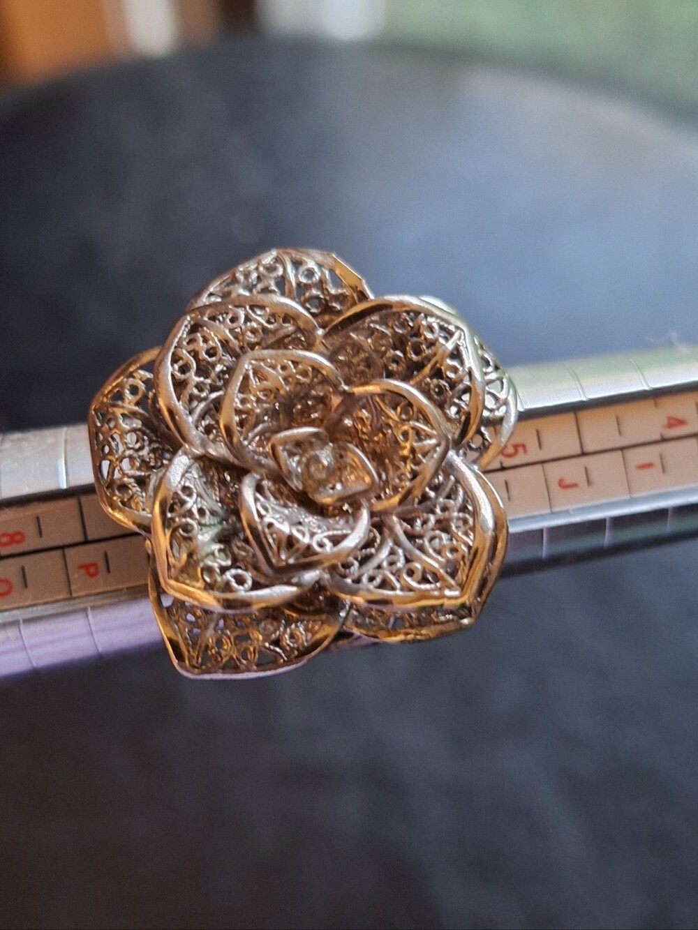Cocktail Silvertone Filigree Wild Rose Flower Adjustable Statement Ring